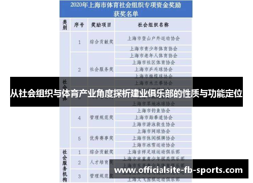 从社会组织与体育产业角度探析建业俱乐部的性质与功能定位